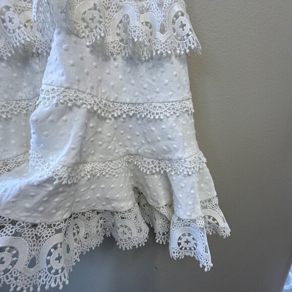 ZIMMERMANN Peggy Embroidered Trim Short Dress Womens 6 White Linen Blend Lace - Picture 6 of 13